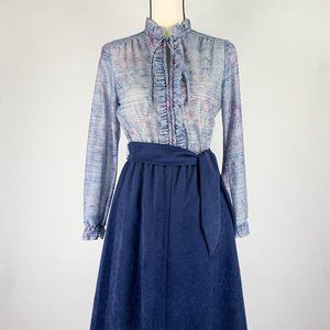 Adorable Vintage Ruffle Front Belted Dress